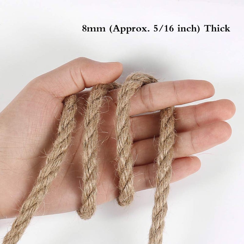 Tenn Well 8mm Jute Rope, 50 Feet Heavy Duty and Thick Twine Rope for Crafts, Gardening, Cat Scratching Post, Home Decor - Image 3